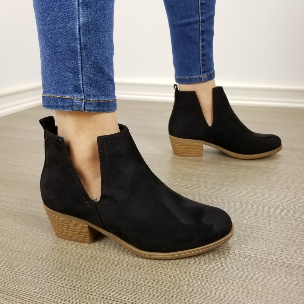 Vegan Suede Cut Open Side Ankle Boots-FF - Picture 7 of 8